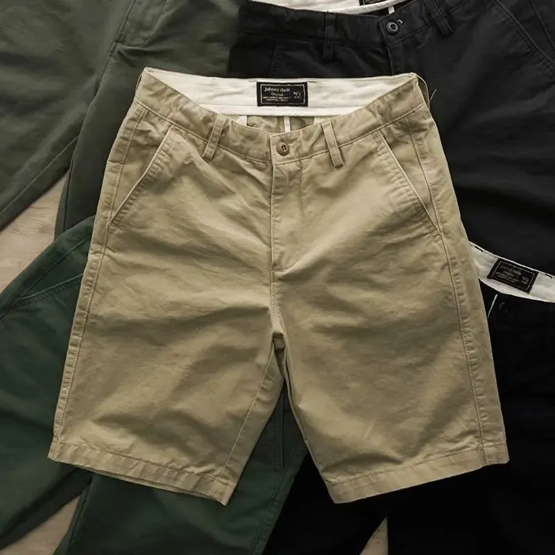 2023 Summer New Texture Water Wash Solid Color Men's Clothing Casual Shorts Trend Cotton Versatile Slim Fit Workwear Short Pants