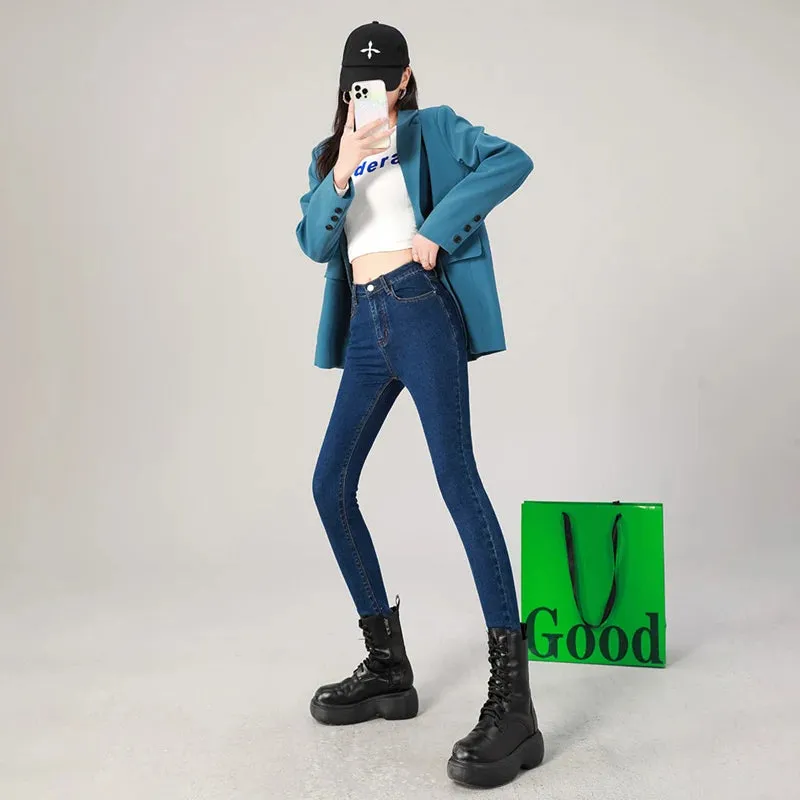 2024 Sexy Women Blue Slim Skinny Denim Jeans High Waist Elastic Mom Jeans Stretch Washed Pencil Pants Streetwear Tight Trousers