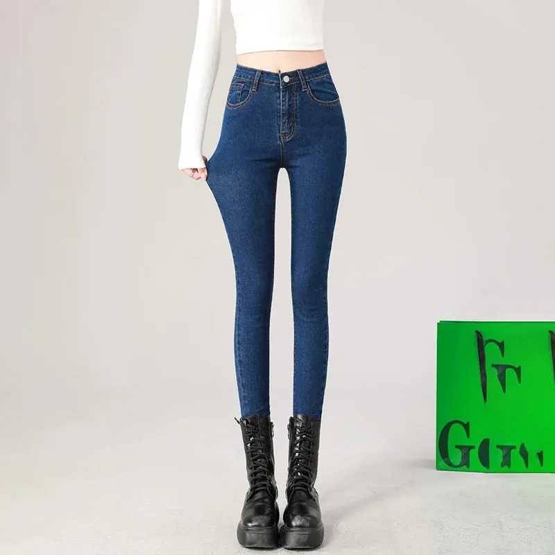 2024 Sexy Women Blue Slim Skinny Denim Jeans High Waist Elastic Mom Jeans Stretch Washed Pencil Pants Streetwear Tight Trousers