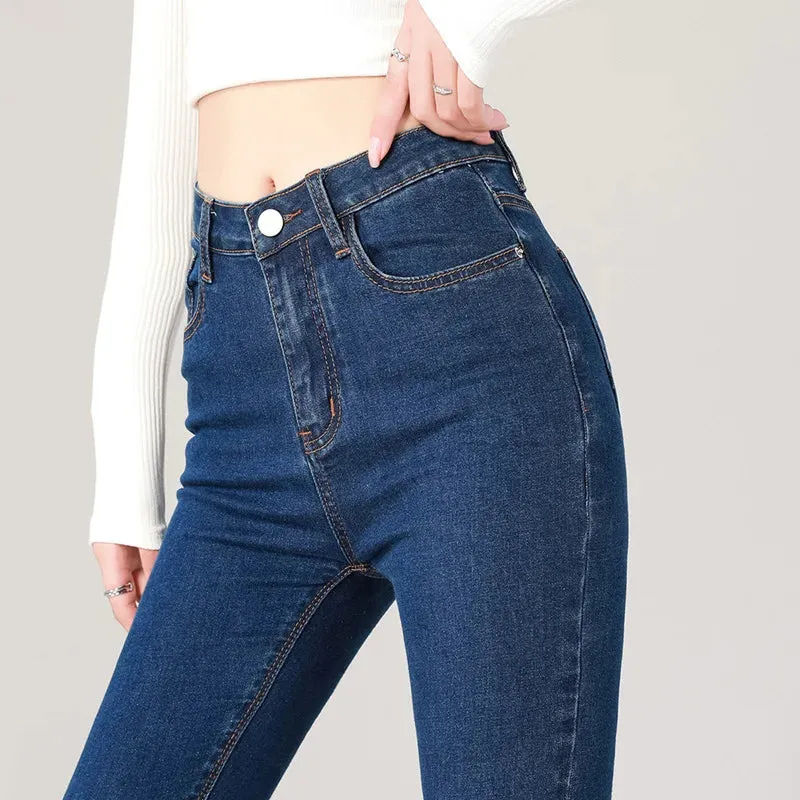 2024 Sexy Women Blue Slim Skinny Denim Jeans High Waist Elastic Mom Jeans Stretch Washed Pencil Pants Streetwear Tight Trousers