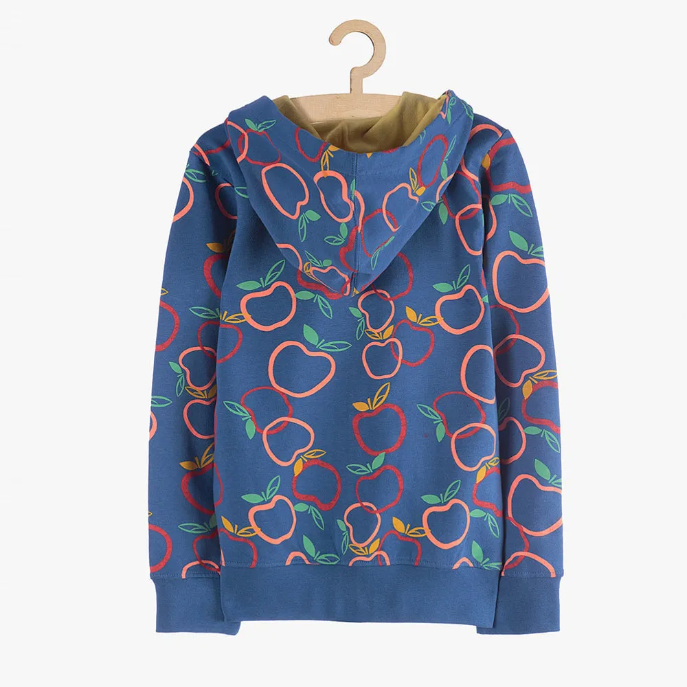 51015 Apple Print Blue Zipper Hoodie 8420