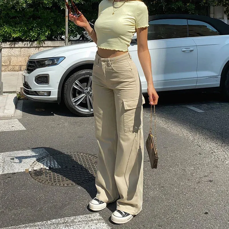 ADVBRIDGE  Straight Leg Cargo Women Baggy Y2k Wide Leg Pocket Pants High Waist Boyfriend Loose Slim Trousers Casual Comfy Streetwear Jeans