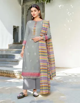 Alok Karachi Grey Unstitched Cotton Salwar Suits Dress Material