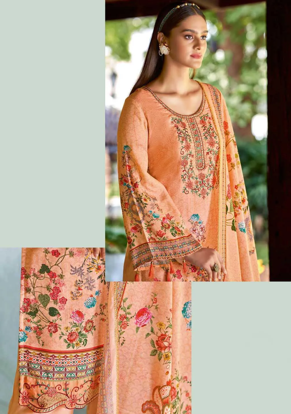 Alok Unstitched Orange Pakistani Printed Salwar Suit Material