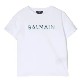 Balmain Kids Iridescent Logo White T-Shirt