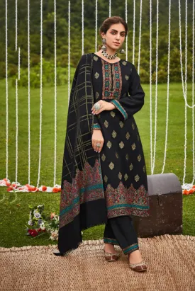 Belliza Wool Pashmina Black Unstitched Winter Suits