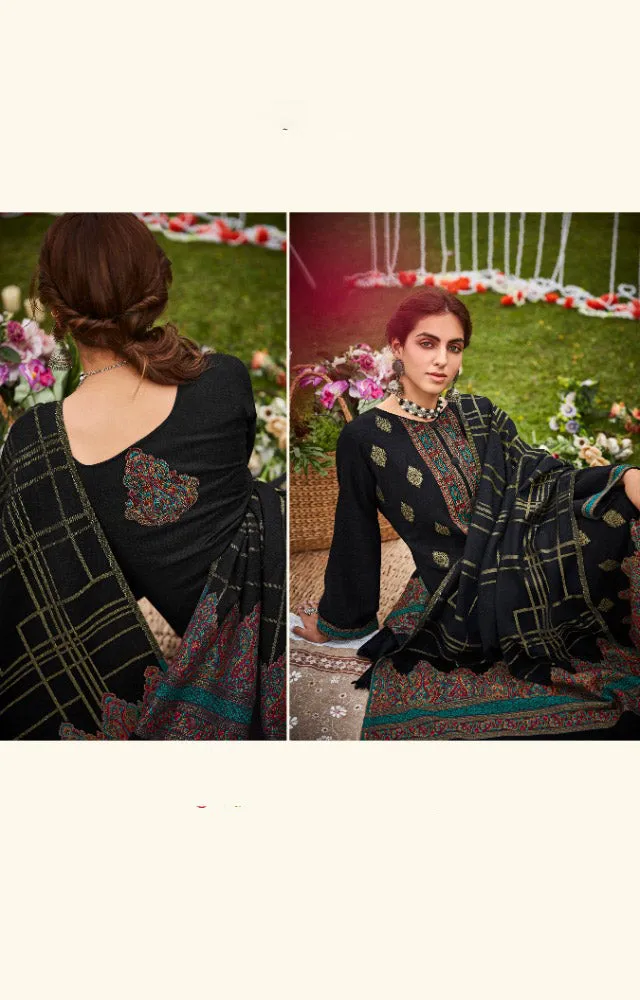 Belliza Wool Pashmina Black Unstitched Winter Suits