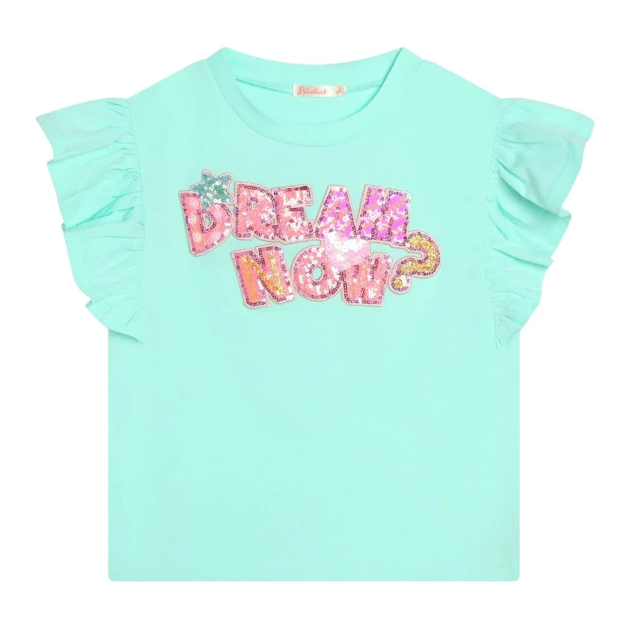 Billieblush Sequins Slogan Aqua T-Shirt