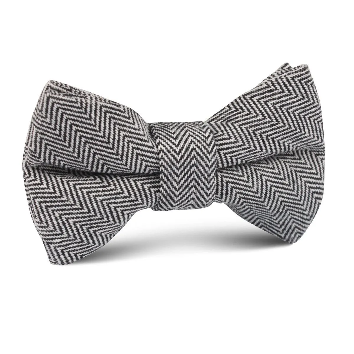 Black Herringbone Linen Kids Bow Tie