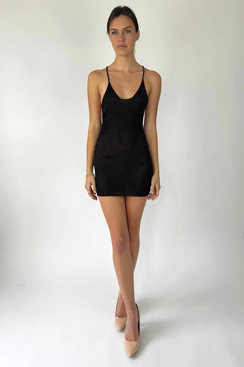 BLACK SPARKLY KNIT MINI DRESS