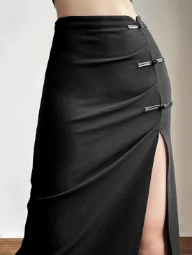 Black Split Casual Street Outing Skirt