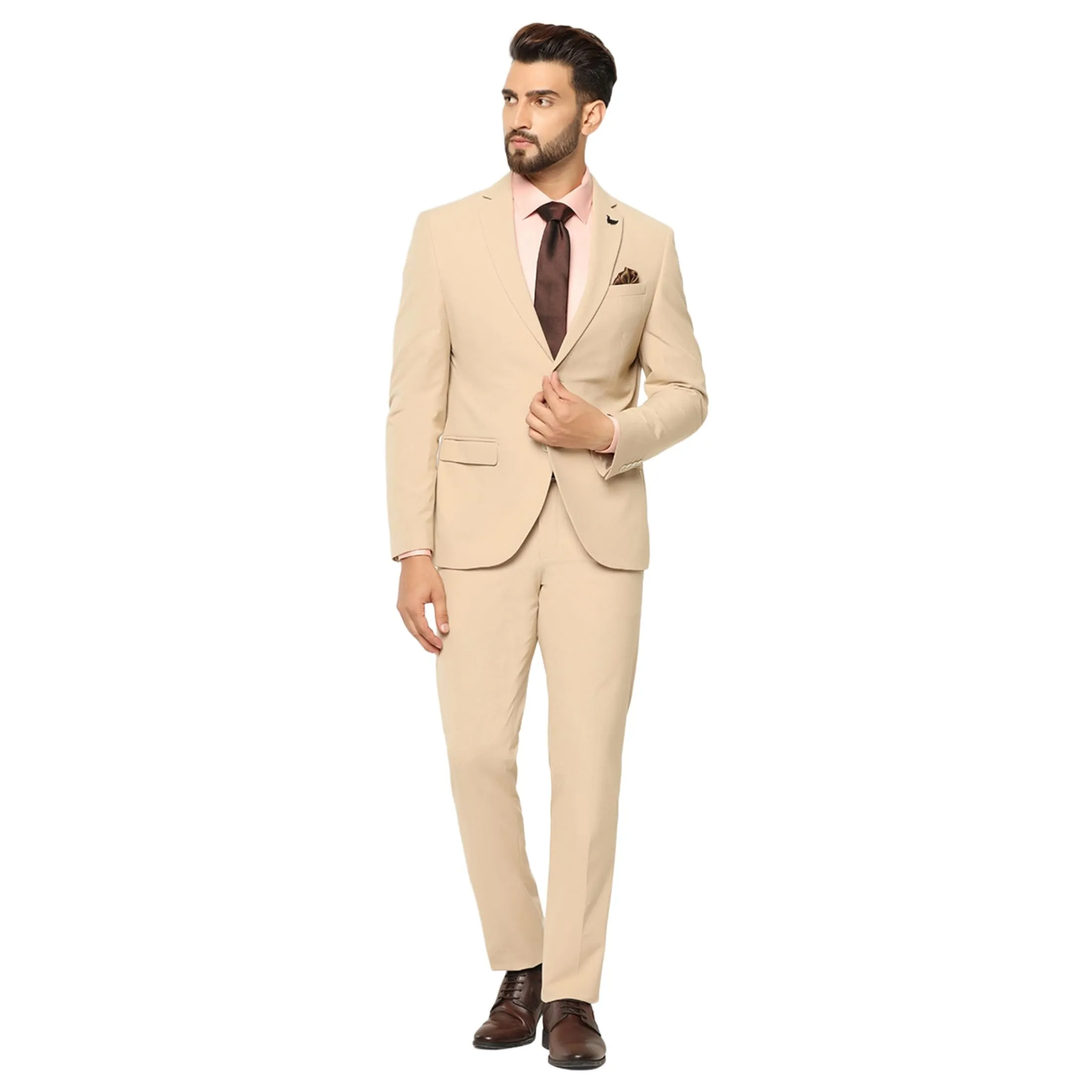 blackberrys Dobby Hybrid Formals Suits Notch Lapel in Slim FIT Beige