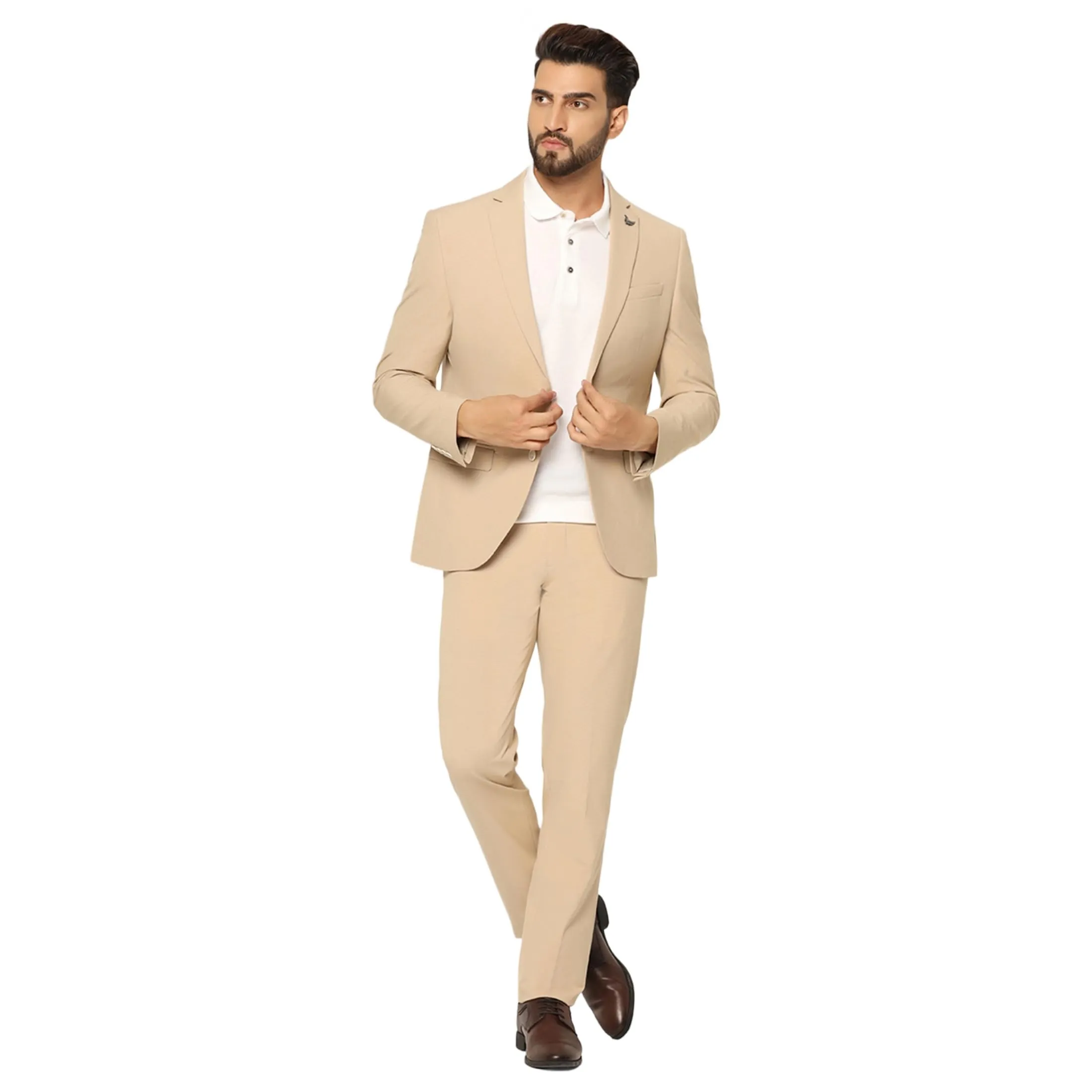 blackberrys Dobby Hybrid Formals Suits Notch Lapel in Slim FIT Beige