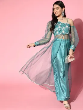 Blue Net Embroidered Kurta with Palazzo