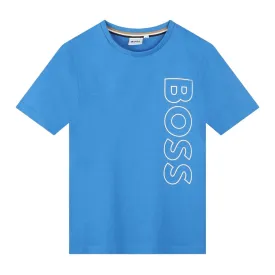 BOSS Kids Vertical Logo Blue T-Shirt