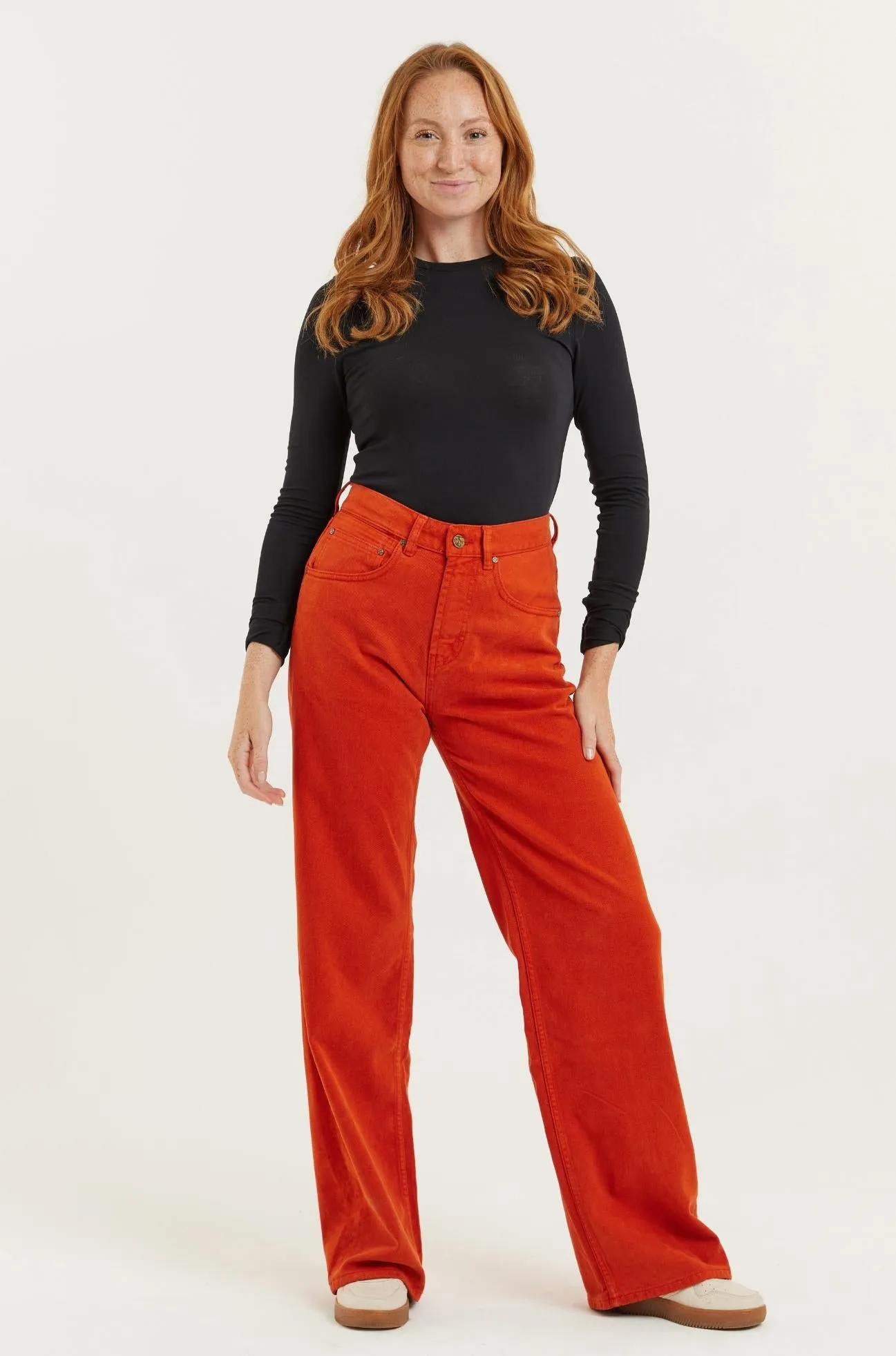 Burnt Orange Recycled Wood Etta High Waist Wide Leg Jeans