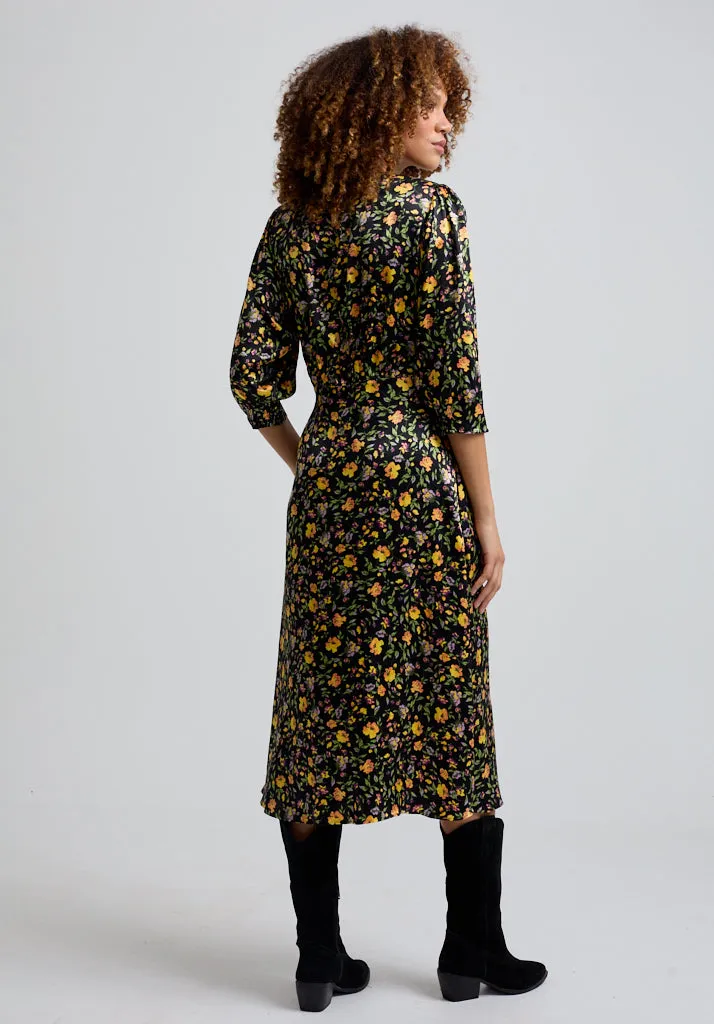 Charlotte Button Front Floral Print Midi Dress In Multi