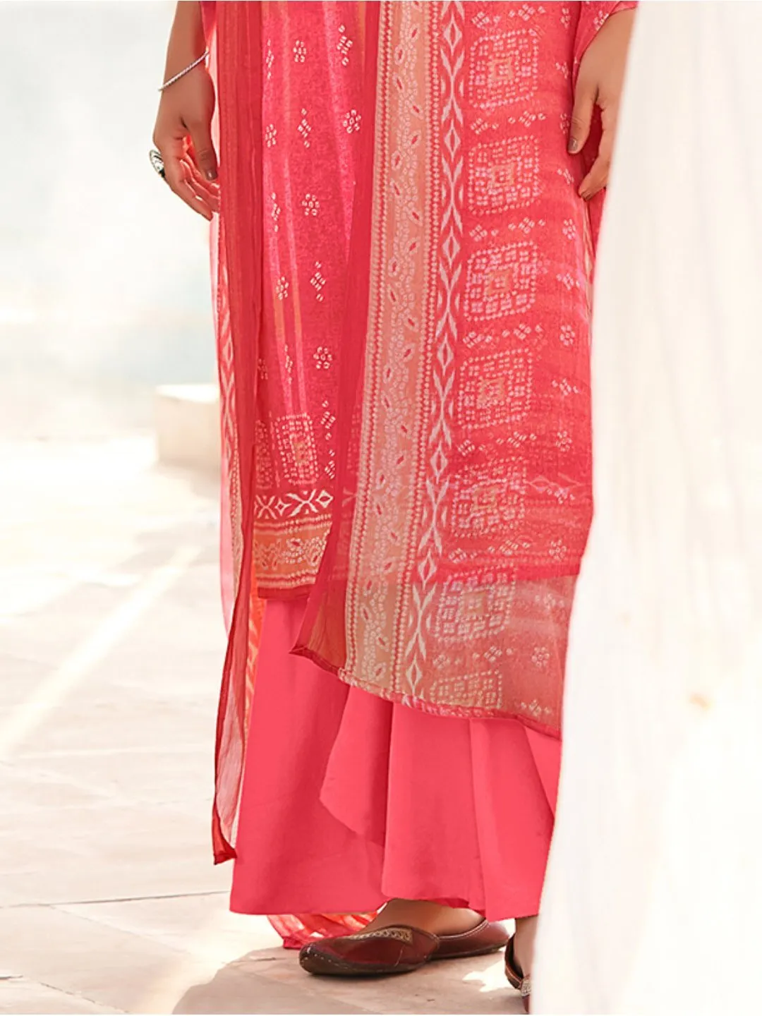 Cotton Printed Pink Un-Stitched Suit with chiffon Dupatta