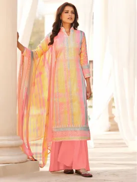 Cotton Printed Pink Un-Stitched Suit with Dupatta