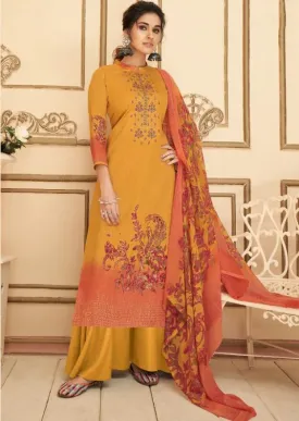 Cotton Unstitched Yellow Salwar Suits Material with Chiffon Dupatta for Woman