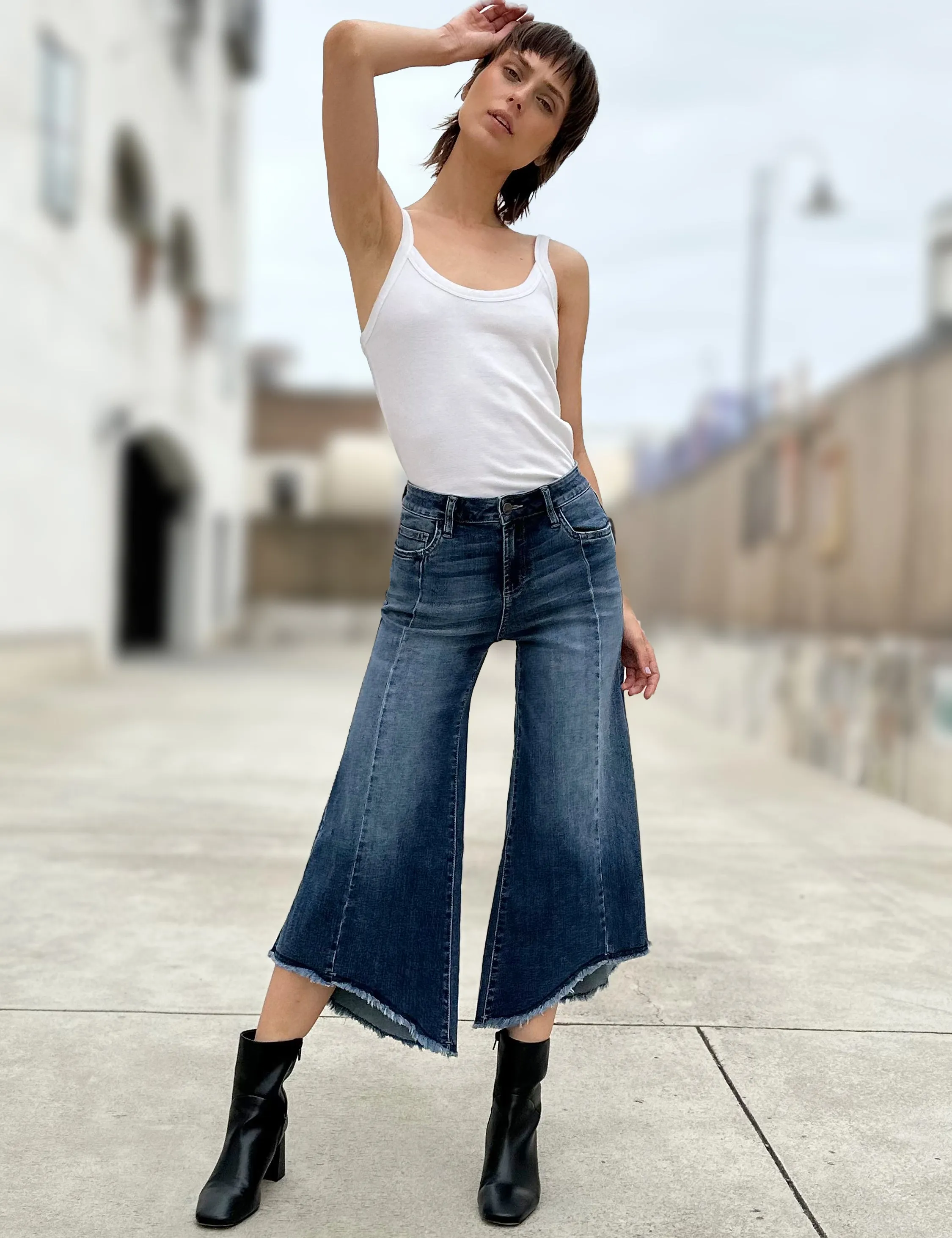 Cropped Gaucho Denim Jeans