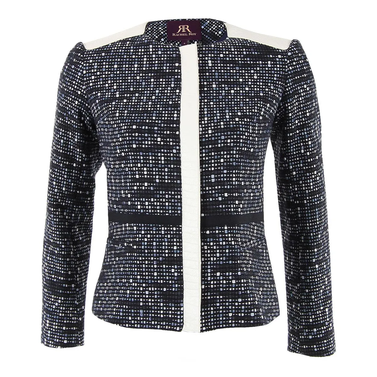 Cropped Tweed Jacket with Leather Detail