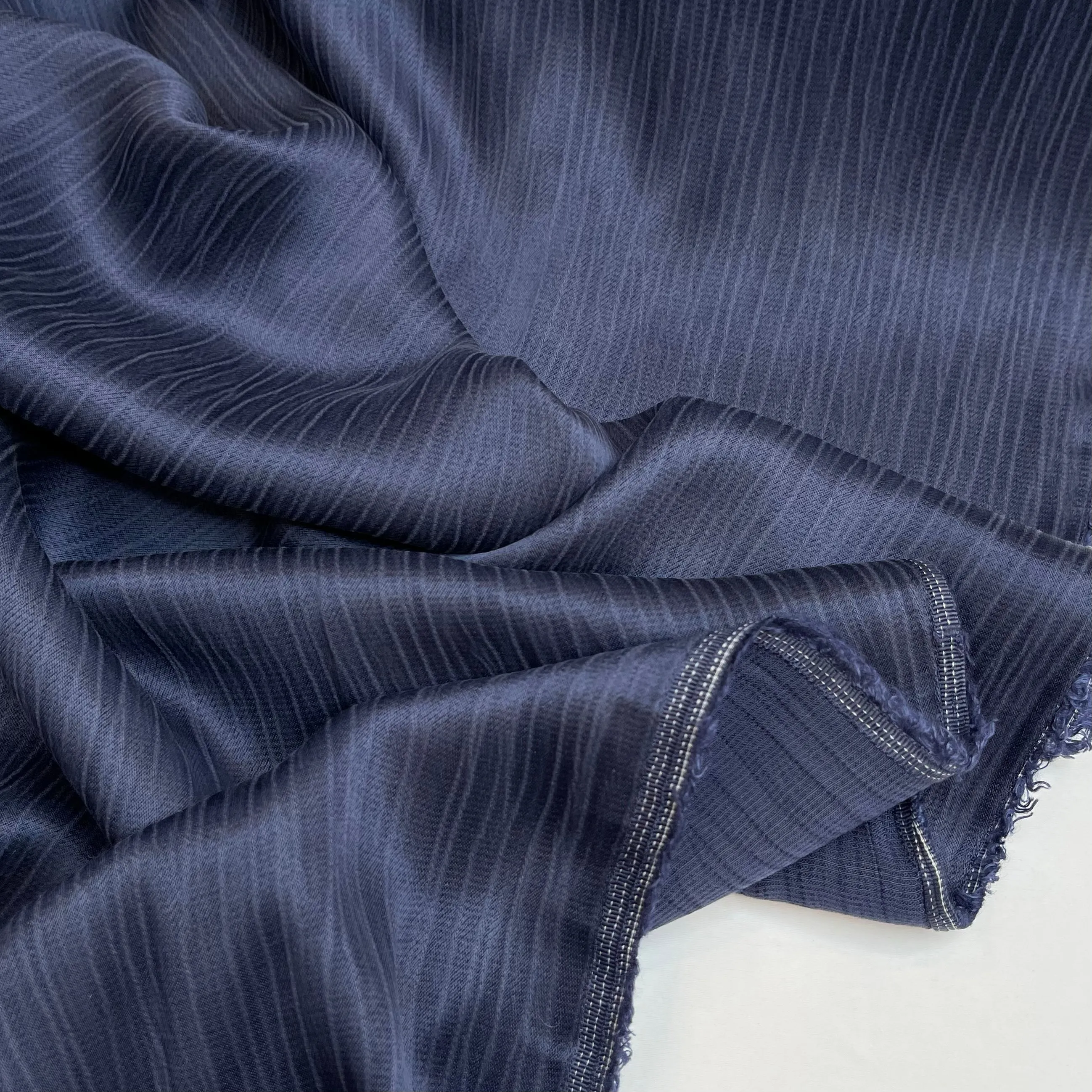 Denim Blue Sandwashed Crinkle Luxe Drape Viscose