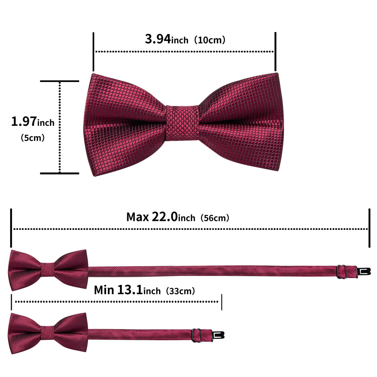 DiBanGu Kids Bow Tie Maroon Red Plaid Silk Pre-Bow Tie Hanky Set