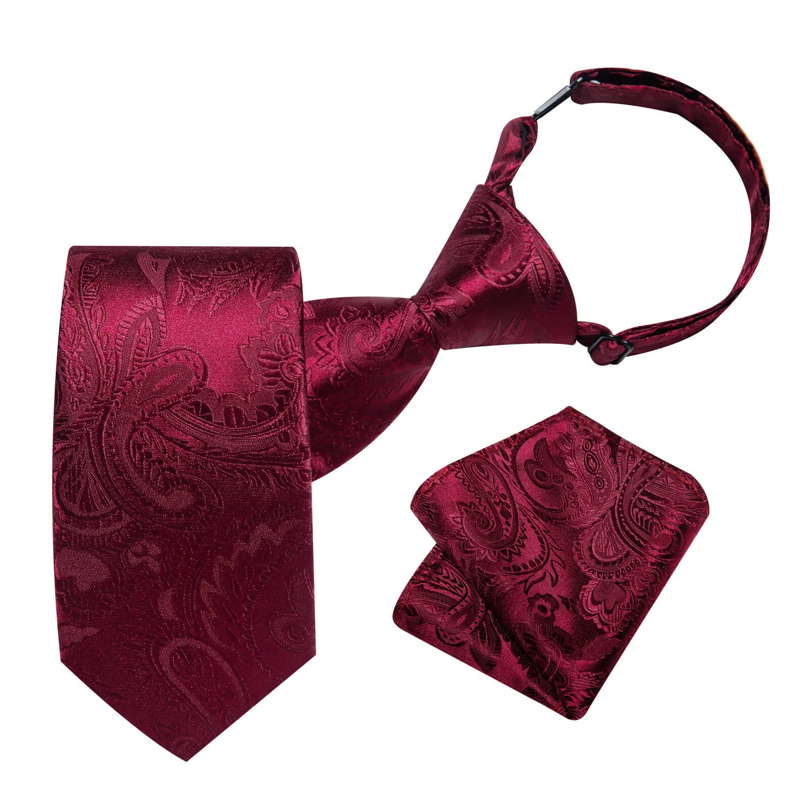 DiBanGu Kids Tie Burgundy Woven Paisley Silk Tie Pocket Square Set