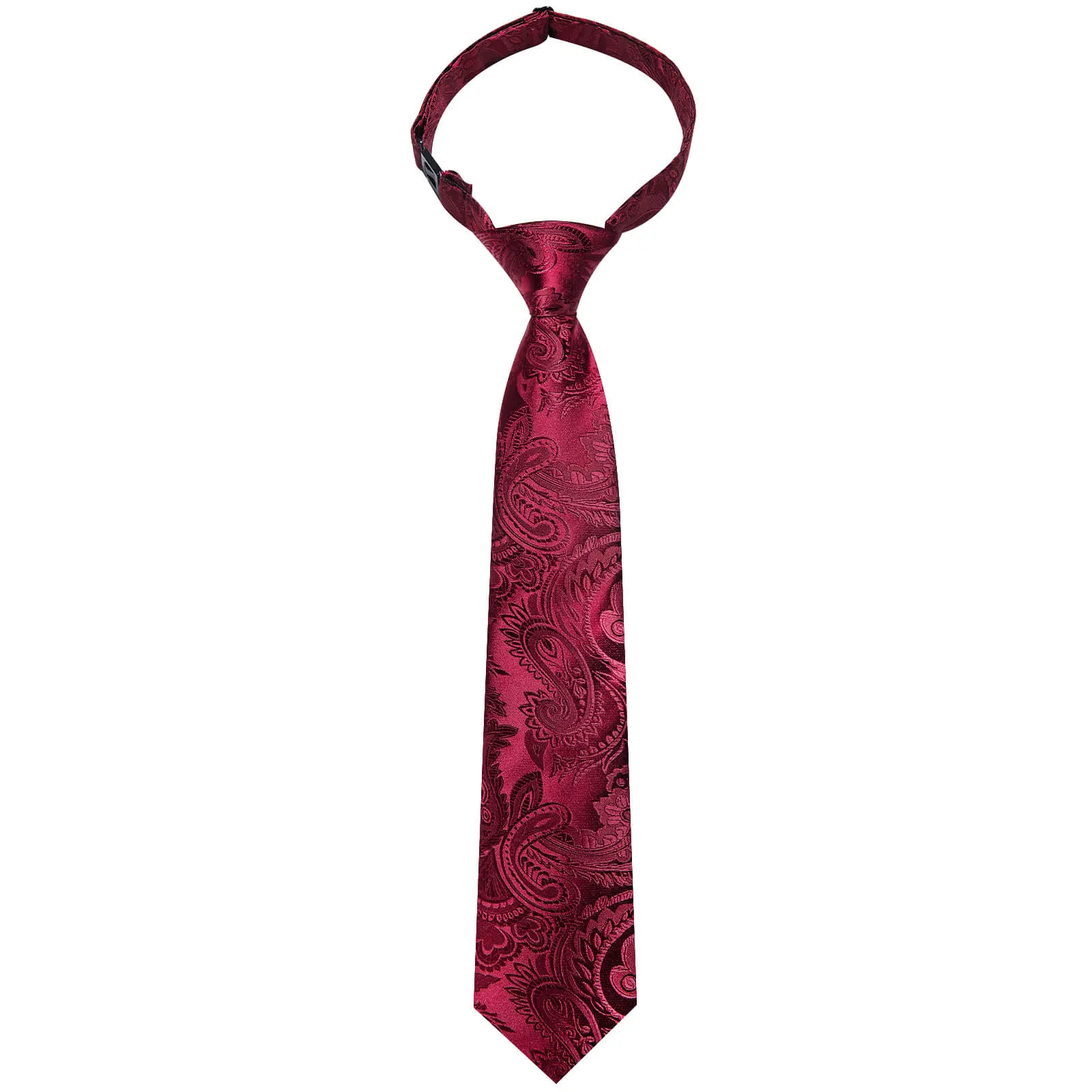 DiBanGu Kids Tie Burgundy Woven Paisley Silk Tie Pocket Square Set