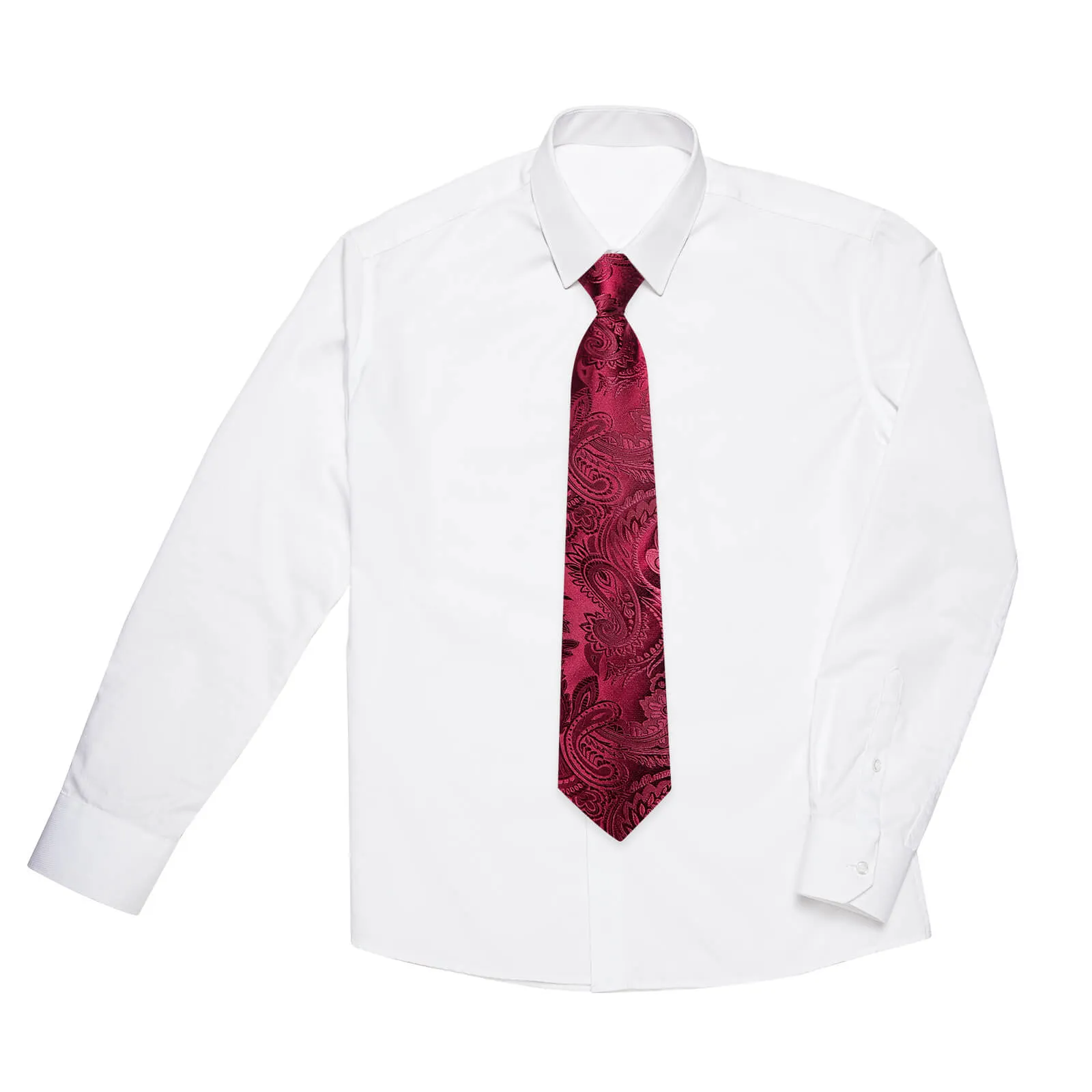 DiBanGu Kids Tie Burgundy Woven Paisley Silk Tie Pocket Square Set