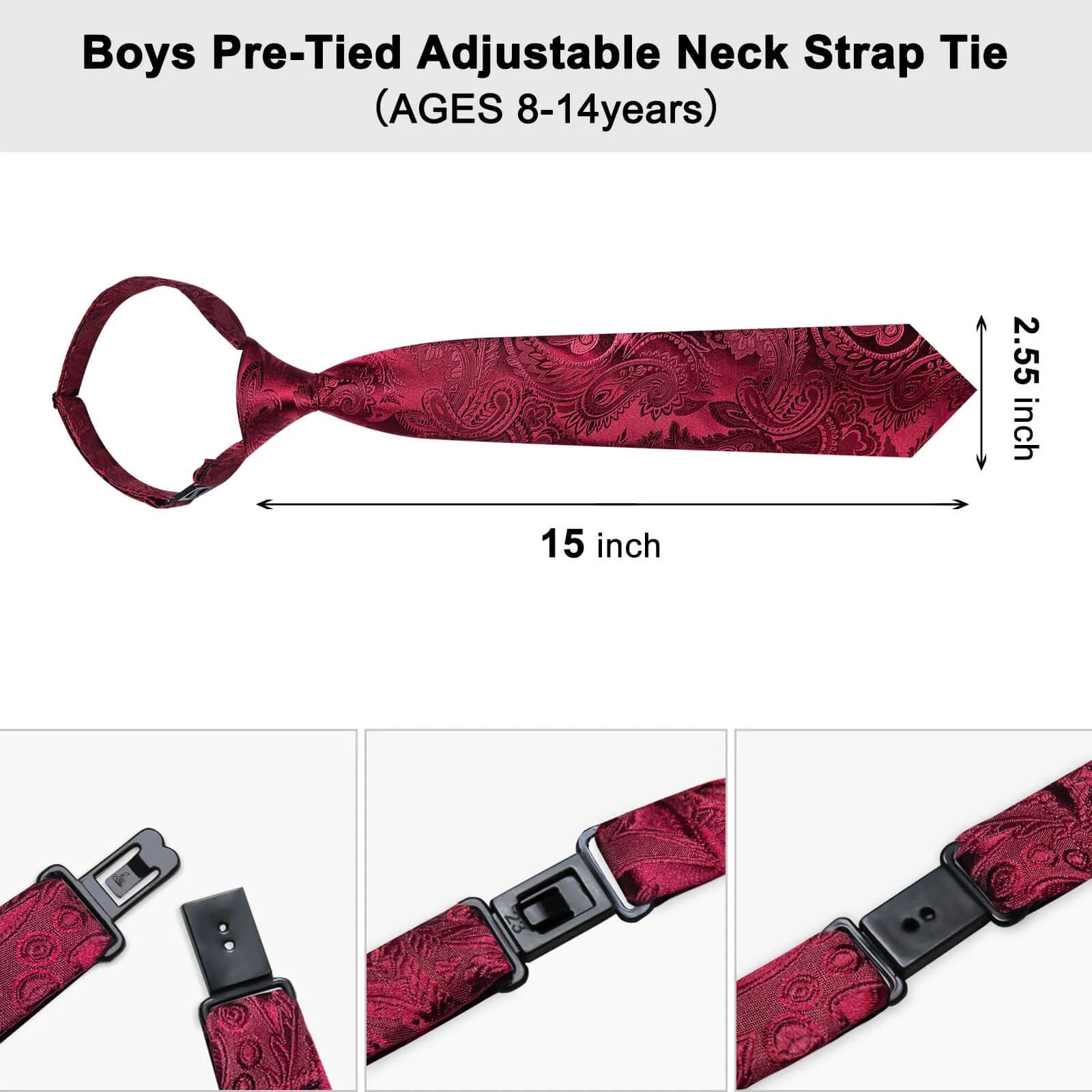 DiBanGu Kids Tie Burgundy Woven Paisley Silk Tie Pocket Square Set