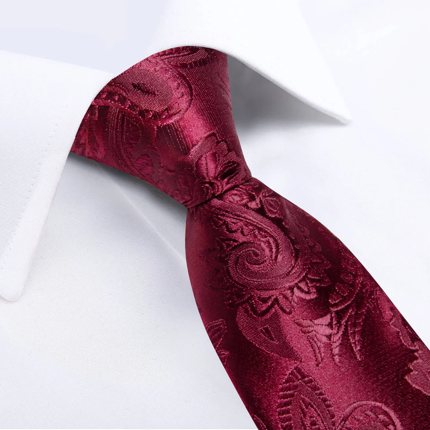 DiBanGu Kids Tie Burgundy Woven Paisley Silk Tie Pocket Square Set