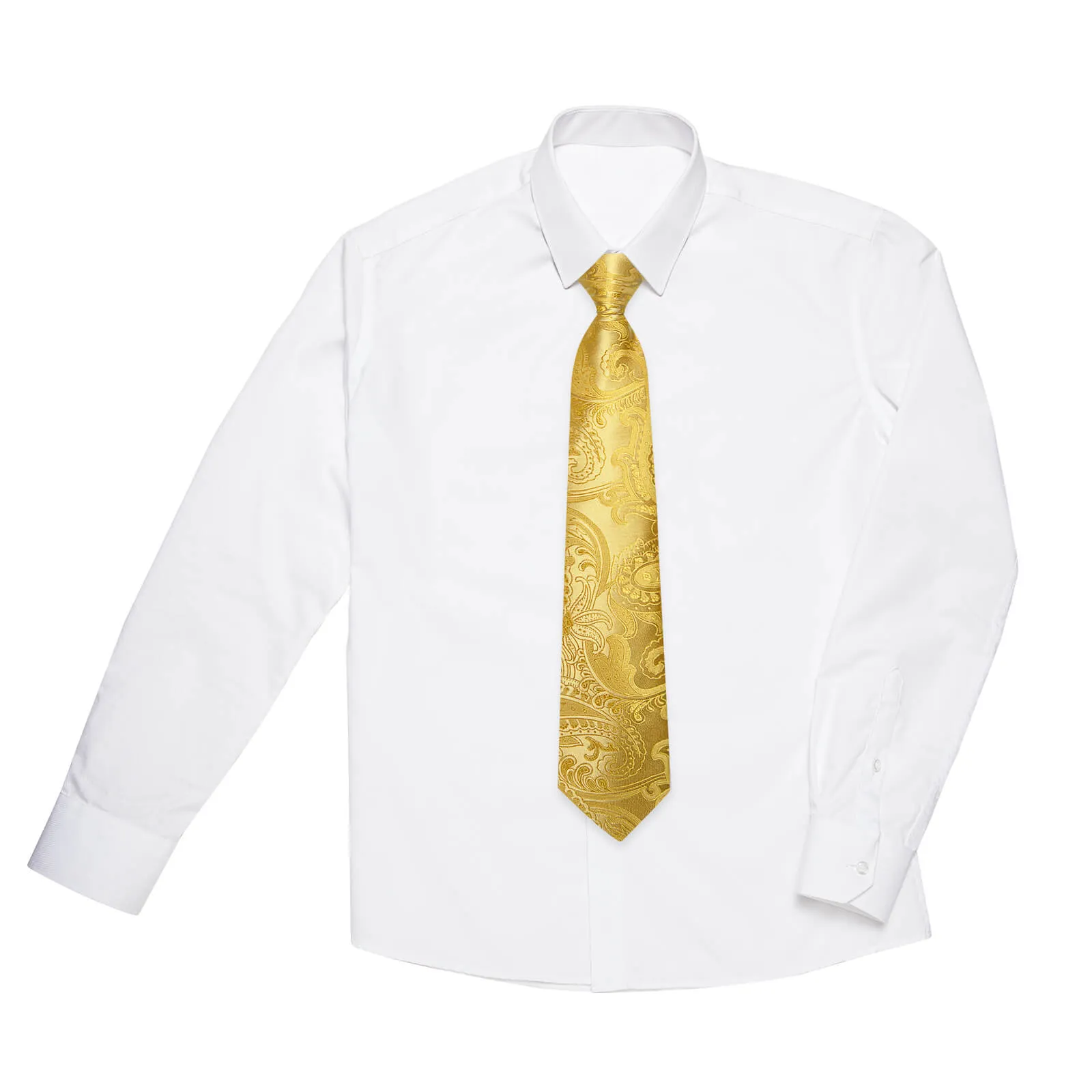 DiBanGu Kids Tie Gold Jacquard Paisley Silk Tie Pocket Square Set