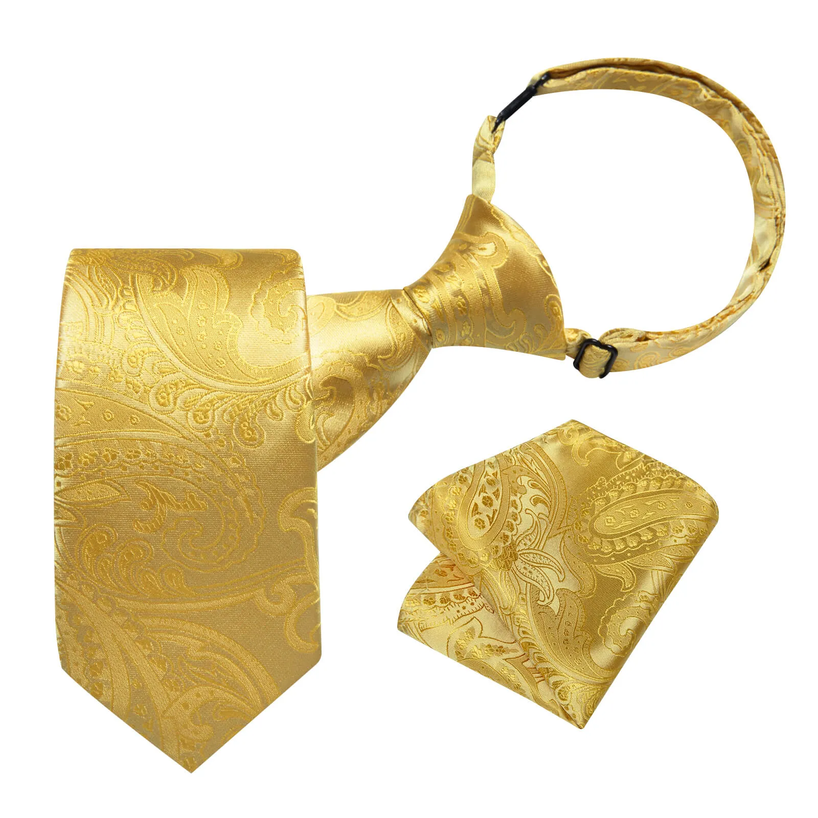 DiBanGu Kids Tie Gold Jacquard Paisley Silk Tie Pocket Square Set