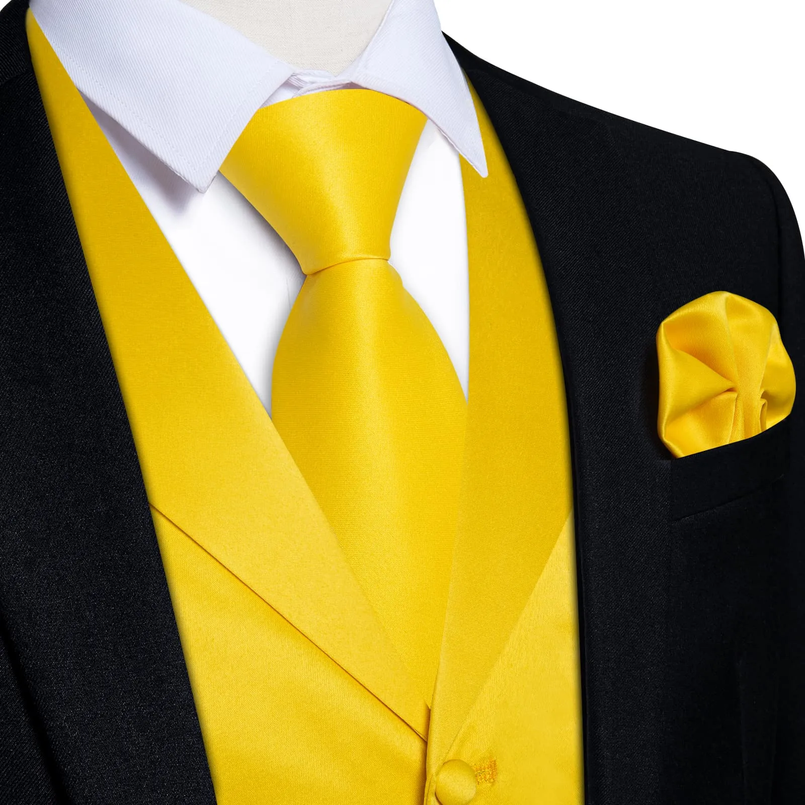 DiBanGu Tuxedo Waistcoat Mustard Yellow Solid Notched Collar Mens Business Casual Vest