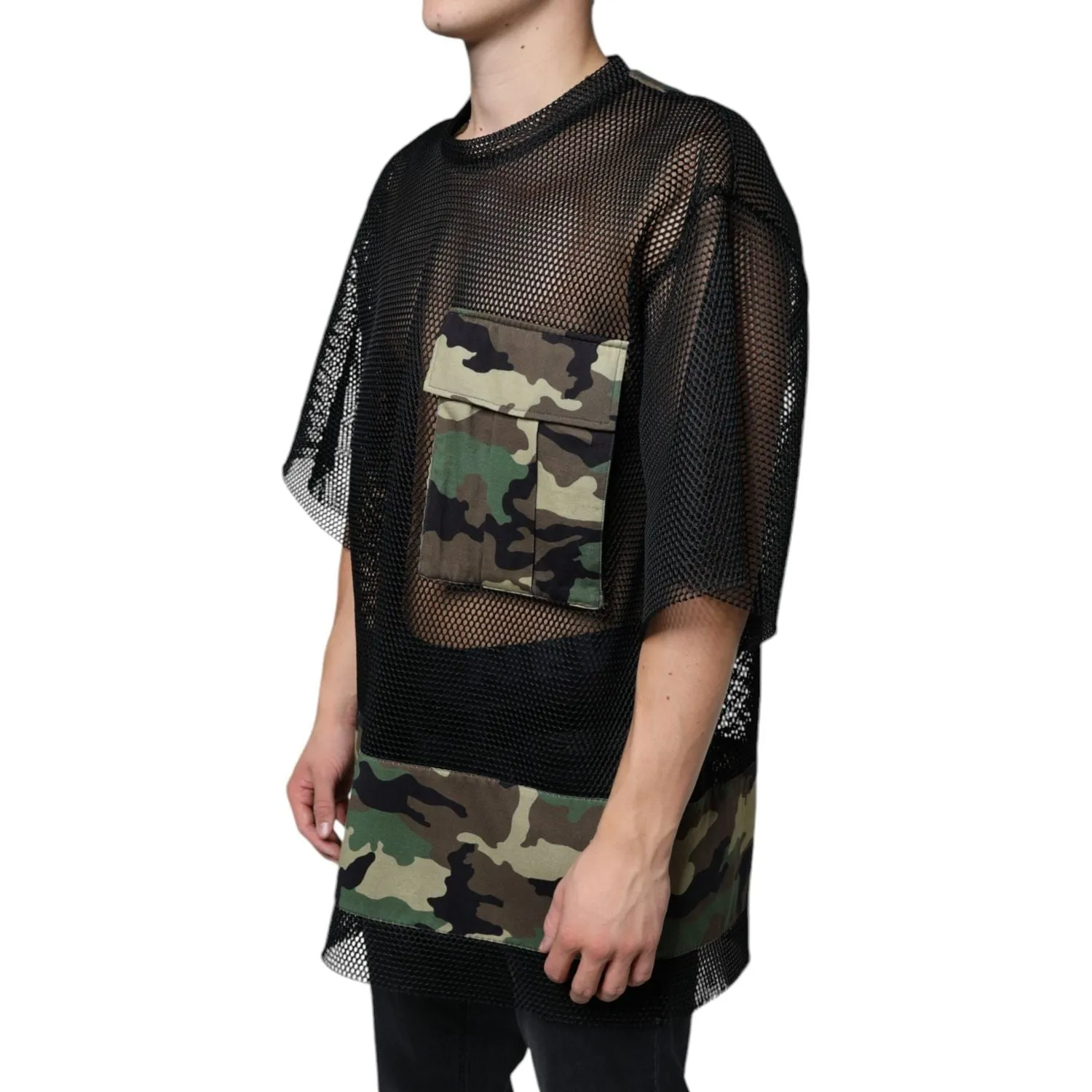 Dolce & Gabbana Black Mesh Camouflage Short Sleeves T-shirt