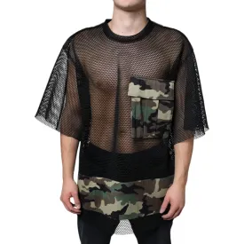 Dolce & Gabbana Black Mesh Camouflage Short Sleeves T-shirt