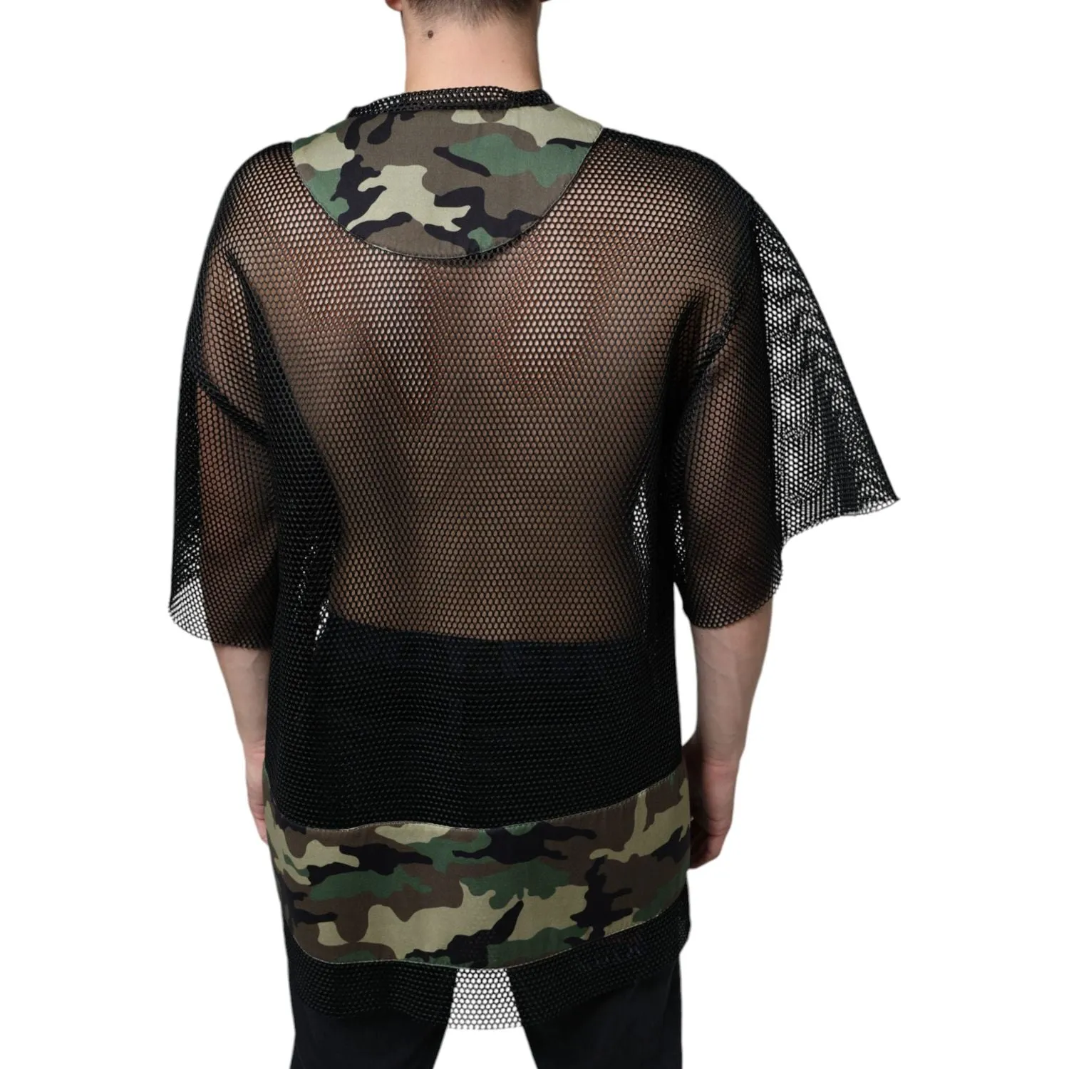 Dolce & Gabbana Black Mesh Camouflage Short Sleeves T-shirt