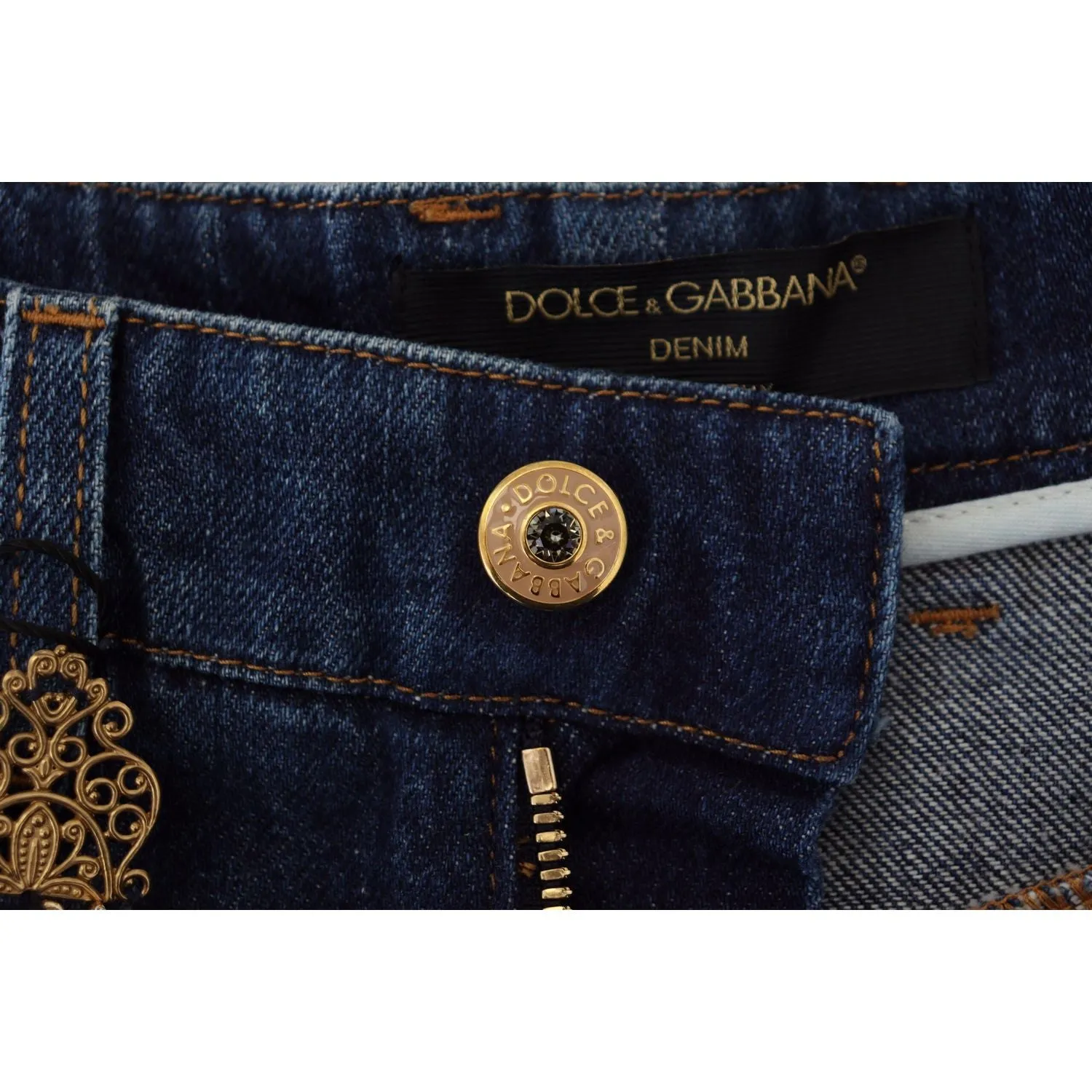 Dolce & Gabbana Embellished Straight Leg Designer Jeans