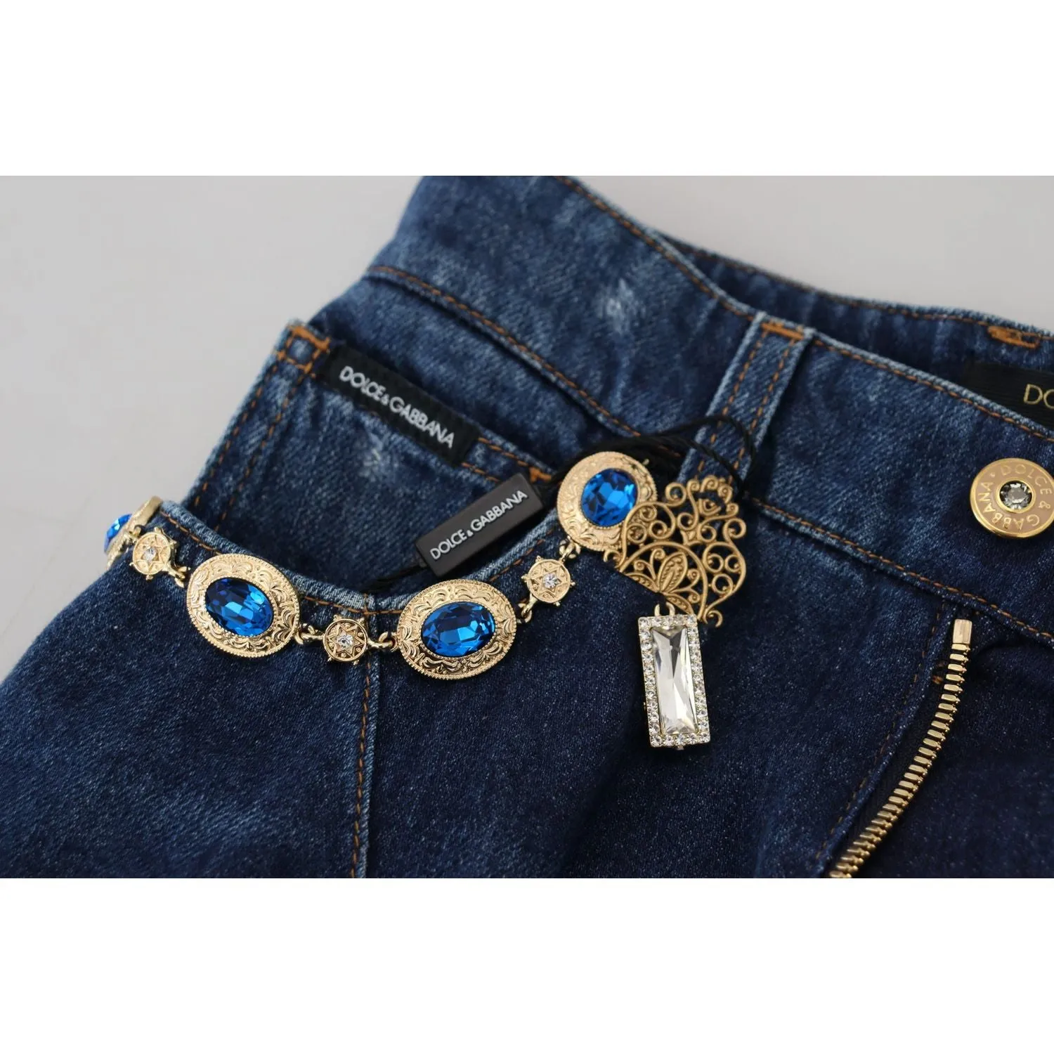 Dolce & Gabbana Embellished Straight Leg Designer Jeans