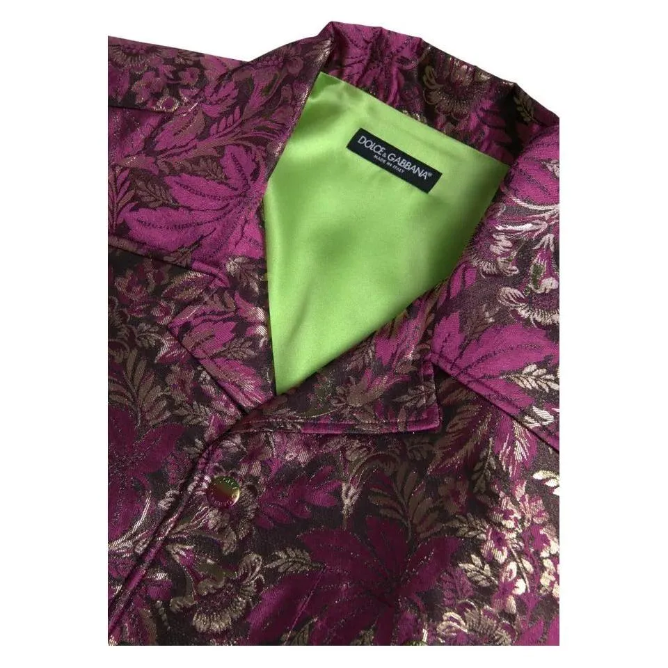 Dolce & Gabbana Fuchsia Pink Floral Jacquard Button Down Shirt