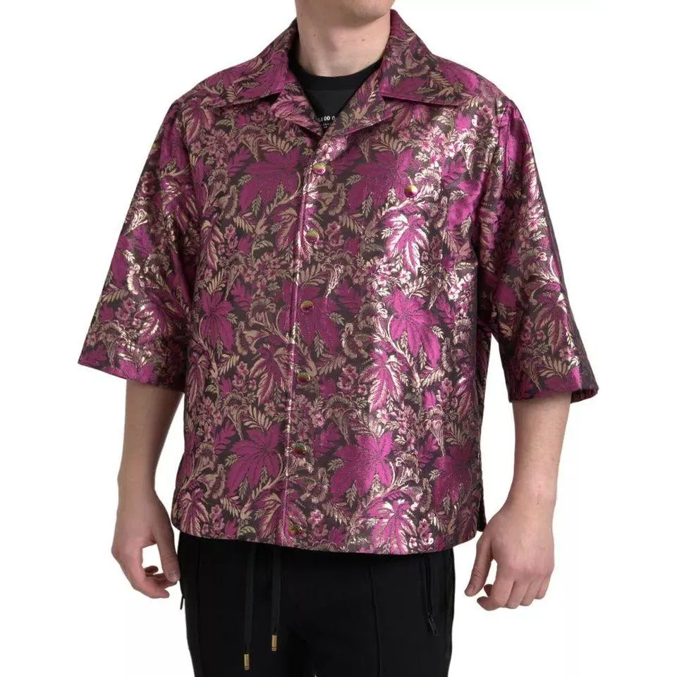 Dolce & Gabbana Fuchsia Pink Floral Jacquard Button Down Shirt