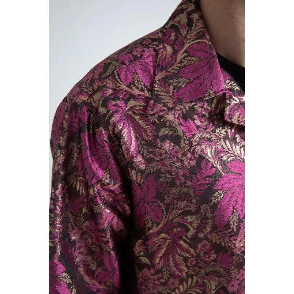 Dolce & Gabbana Fuchsia Pink Floral Jacquard Button Down Shirt