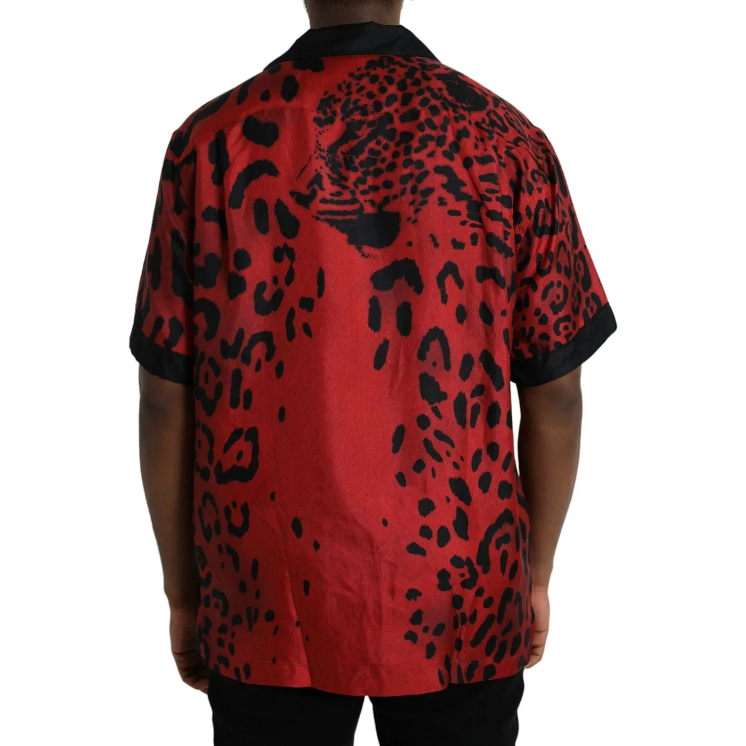 Dolce & Gabbana Red Leopard Silk Button Down Casual Shirt