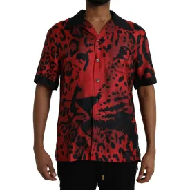 Dolce & Gabbana Red Leopard Silk Button Down Casual Shirt