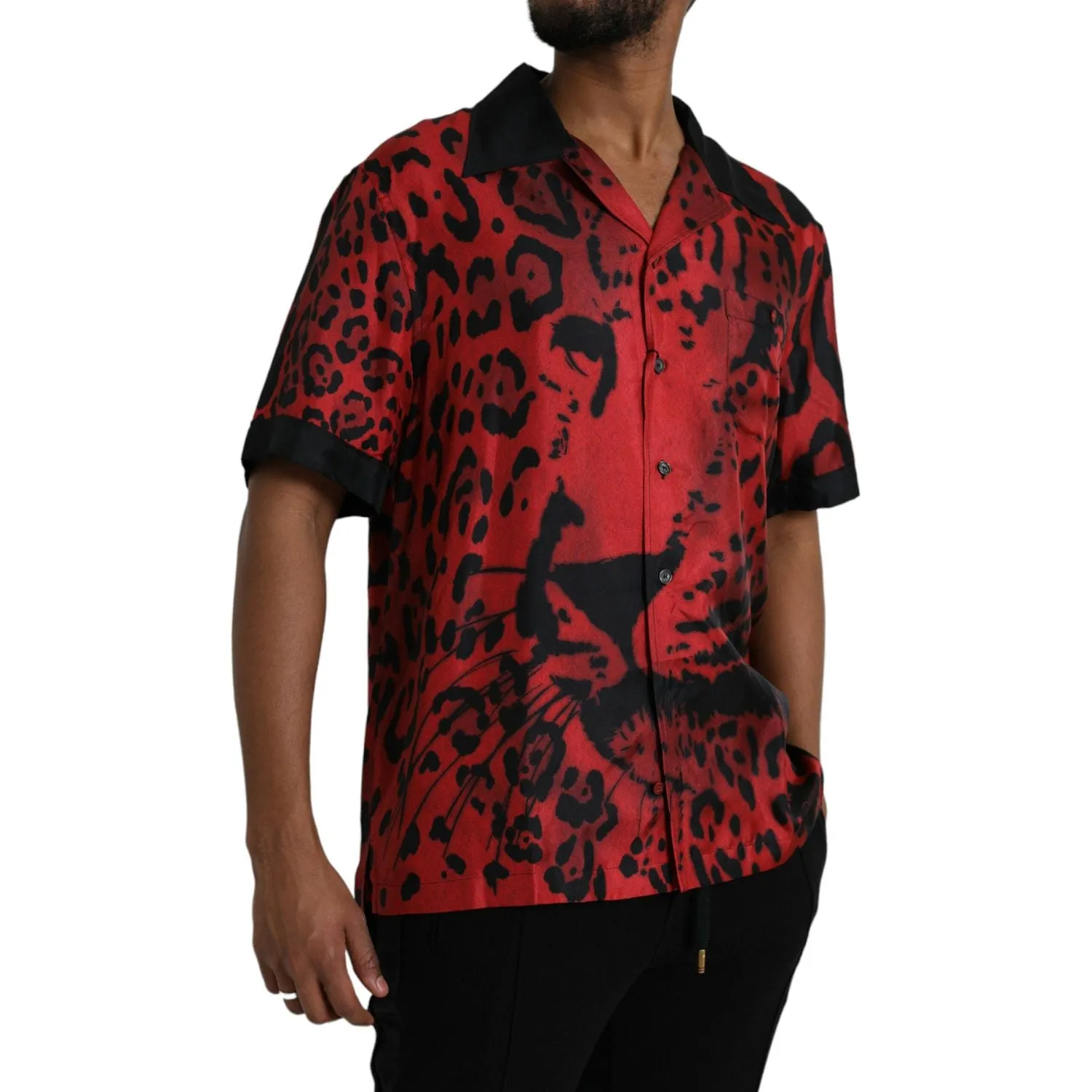 Dolce & Gabbana Red Leopard Silk Button Down Casual Shirt