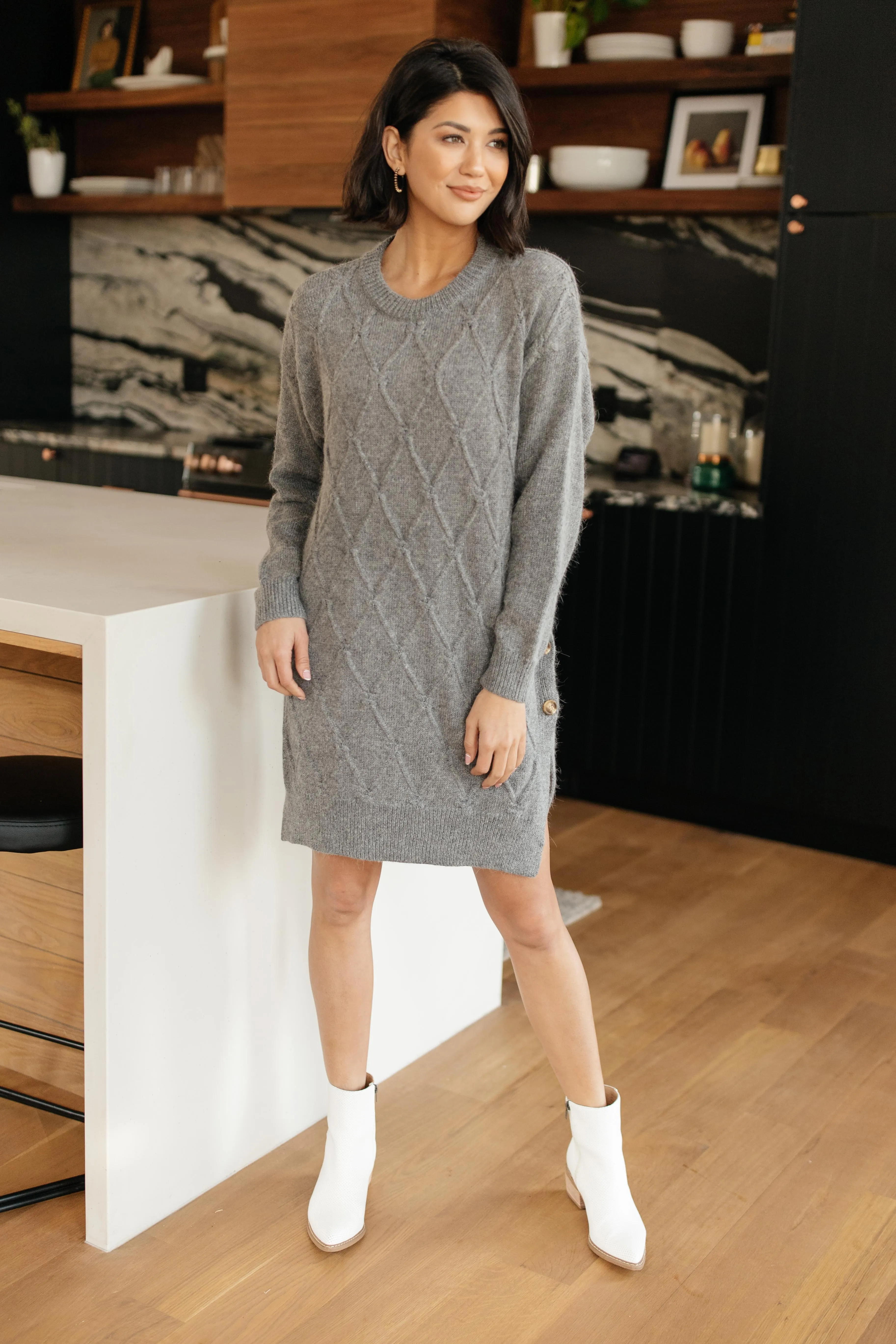 DOORBUSTER Diamond Details Sweater Dress in Grey