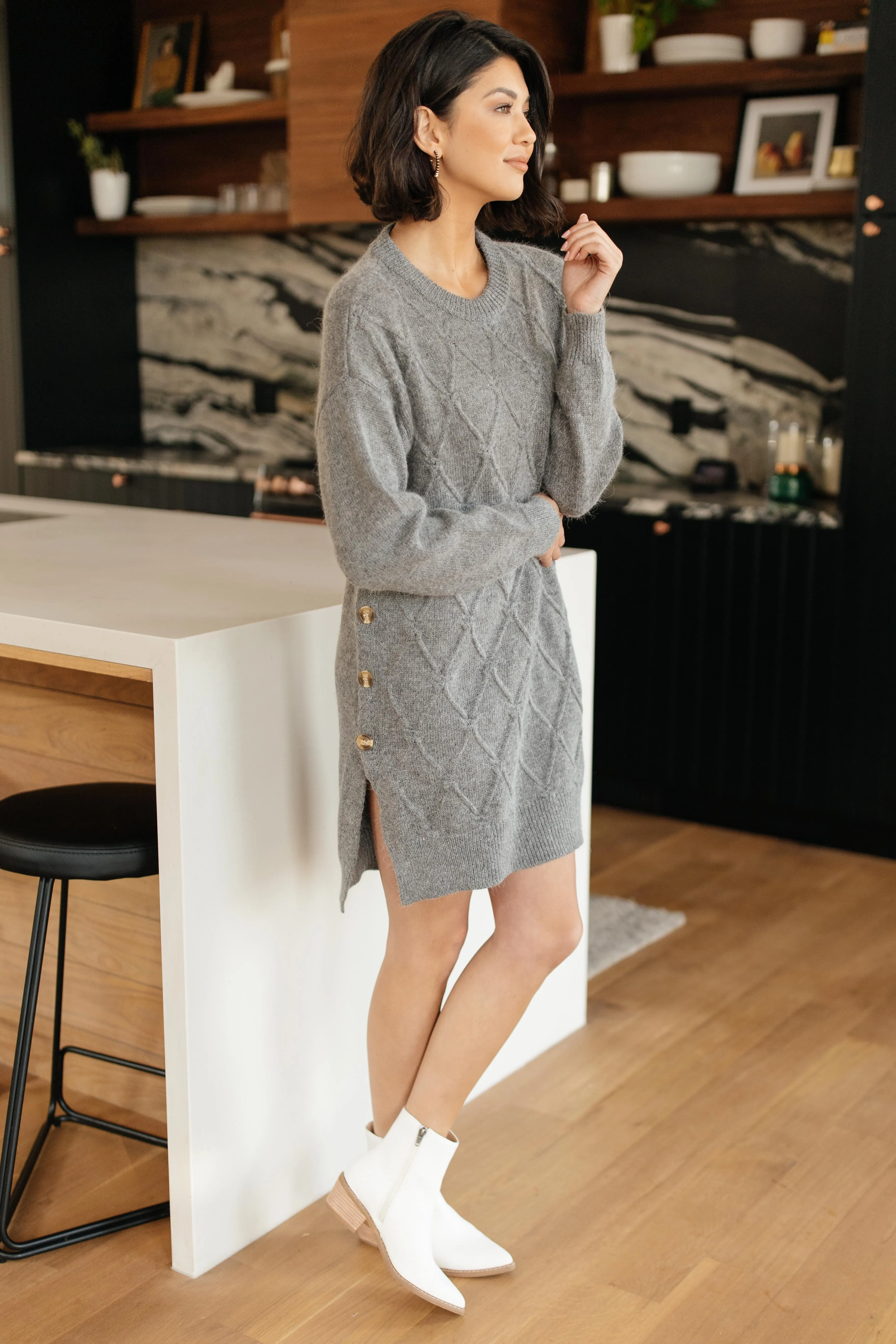 DOORBUSTER Diamond Details Sweater Dress in Grey