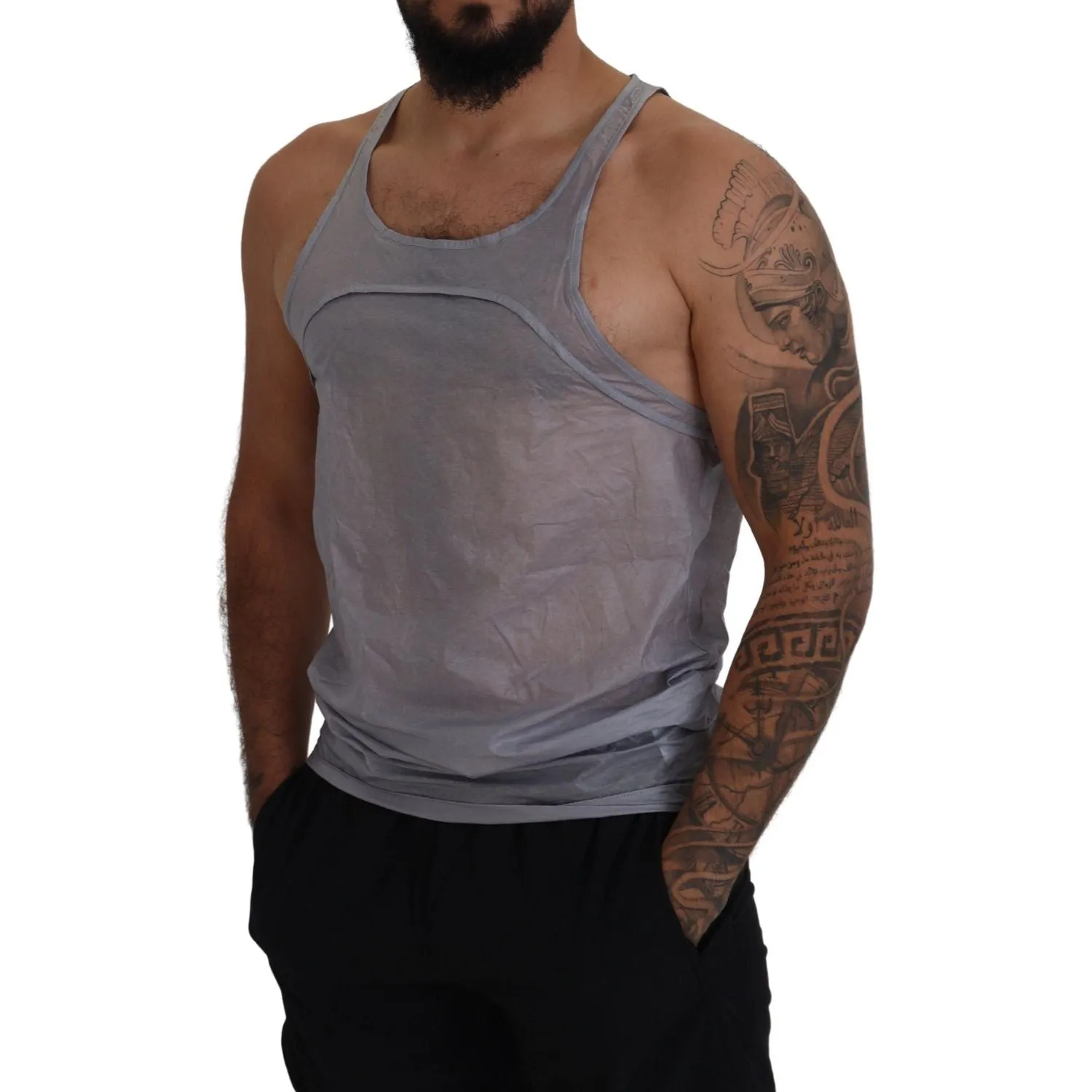 Dsquared² Light Gray Cotton Sleeveless Tank Men Top T-shirt